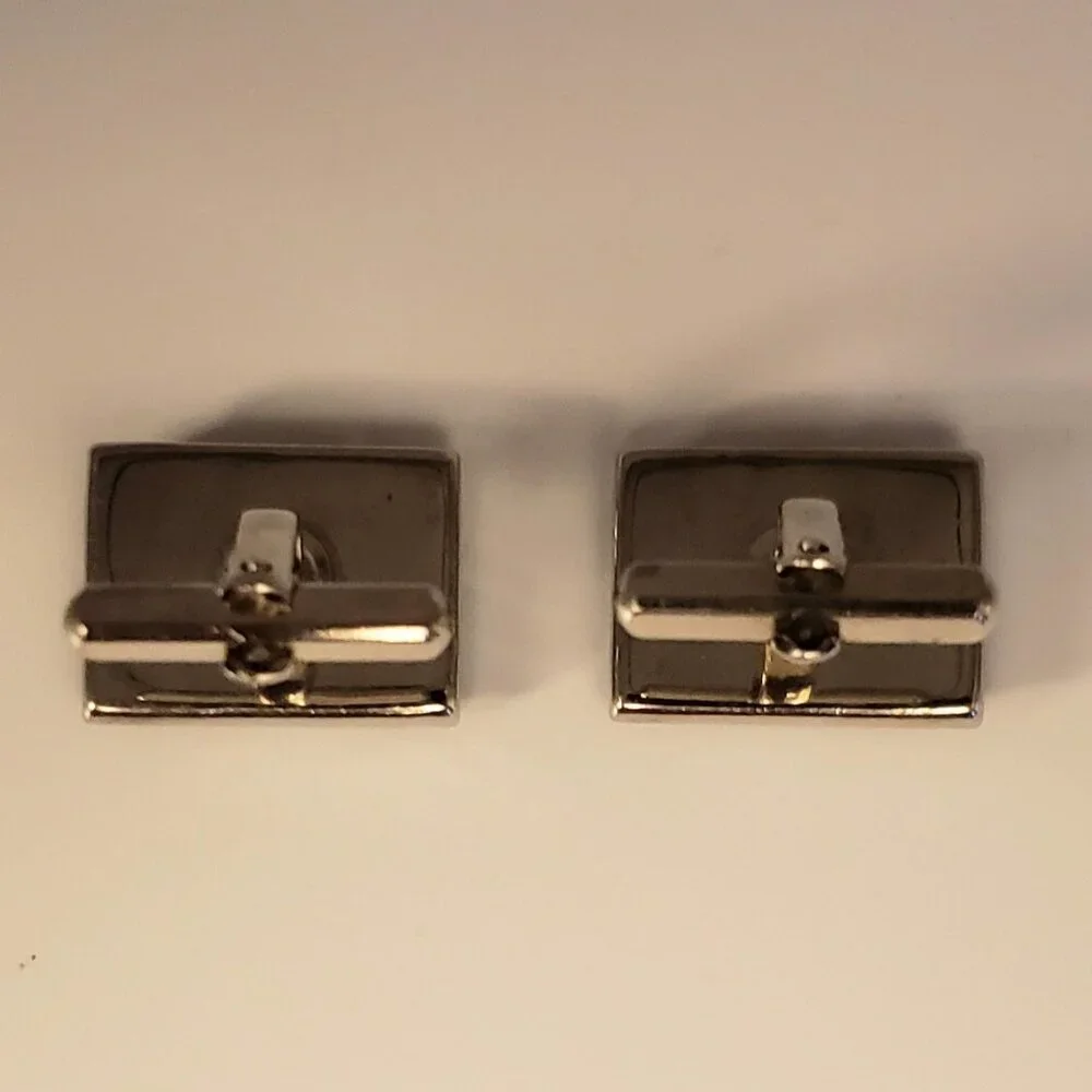 Vintage Silvertone Angled Mirrored Metal Cufflinks Faceted Geometric Rectangular